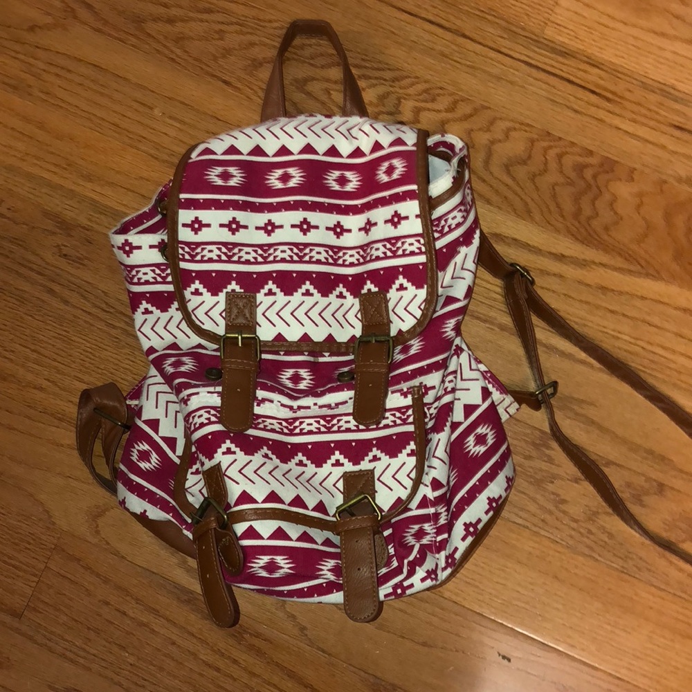 Red and white backpack